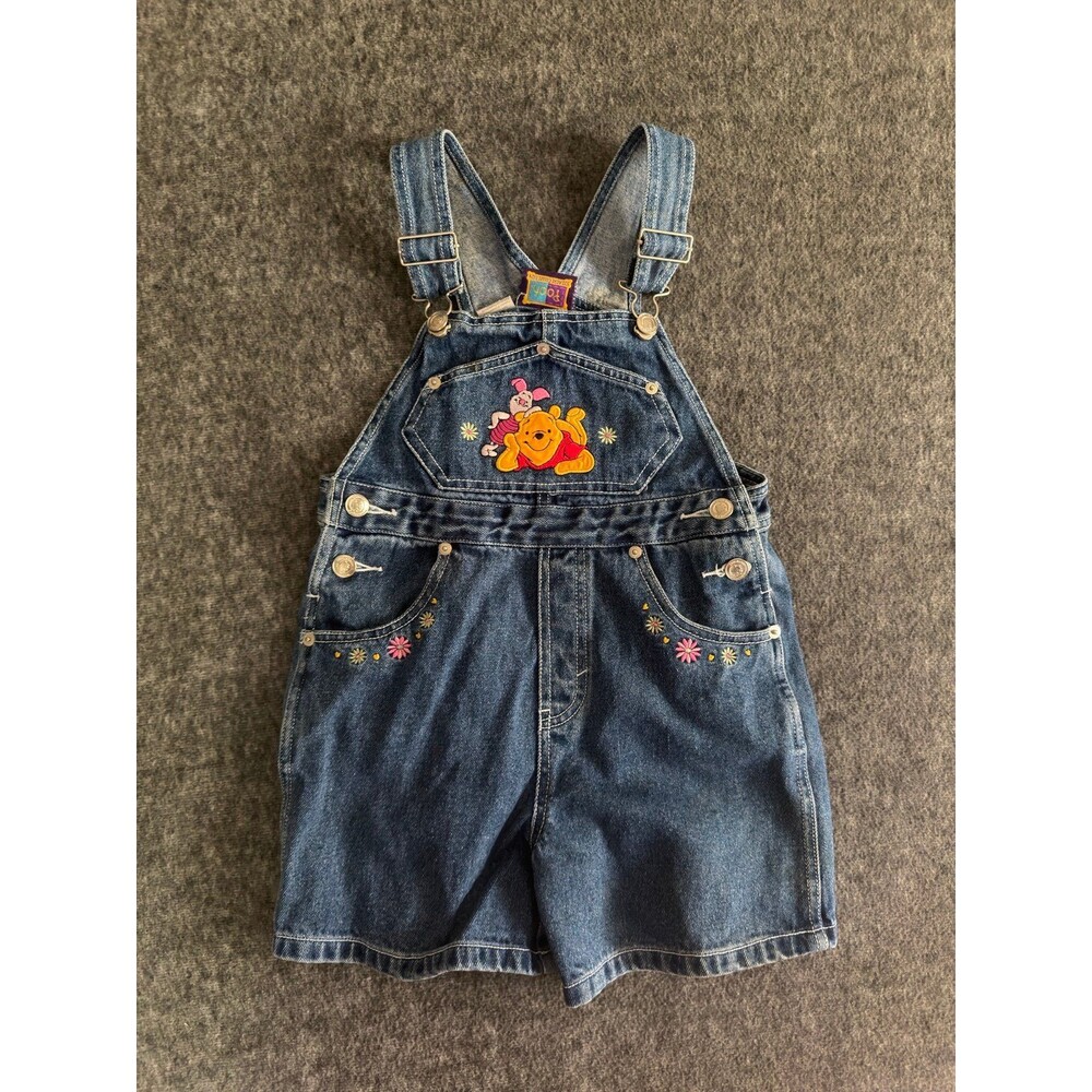 Vintage 90s Disney Winnie The Pooh Toddler Girls denim bib Overalls Shorts 6
